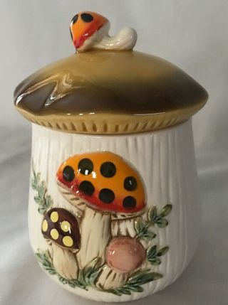 Vintage Merry Mushroom Sm.  Canister/cookie Jar Sears Roebuck Ceramic Japan 1983