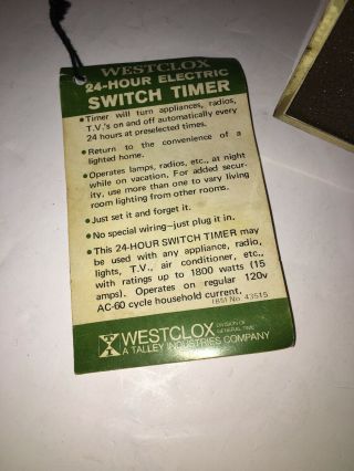 Vintage Westclox 24 Hour Switch Timer 52011 S - 35A With Product Tag 3