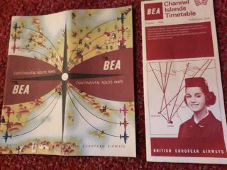 British European Airways (bea) Route Map Brochure And Timetable From 1966