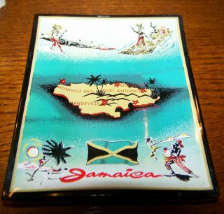 Jamaica 1960s Houze Art Vintage Glass Ash Tray Dish Souvenir