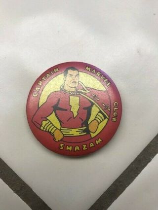 Vintage Captain Marvel Shazam Club Pin 1.  75 Inch
