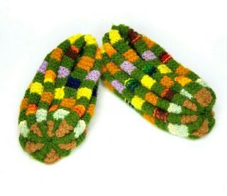 Vintage Retro Knitted Bootie Slippers Slip On Handmade Ugly Gag Gift Holiday
