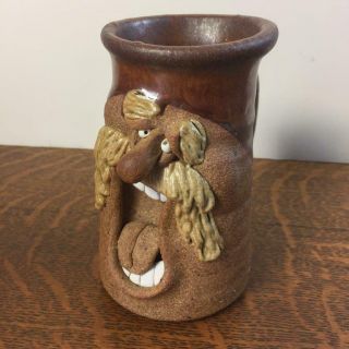 Vintage Handmade Stoneware Studio Pottery Mustache Man Face Coffee Mug Cup
