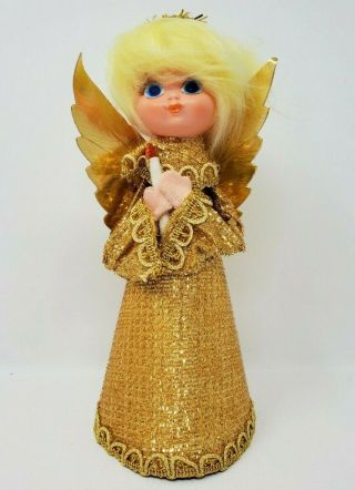 Christmas Tree Topper Angel Gold Vintage Made In Japan Blonde Hair Blue Eye
