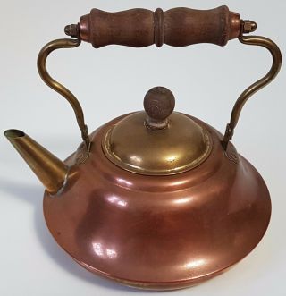Vintage Brass and Copper Kettle with Wooden Handle 2