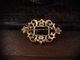 Vintage Jewellery Emerald Cut Jet Black and Clear Crystal Brooch Gold Plated 3