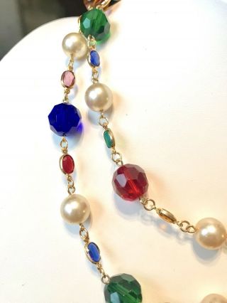 Vintage Signed Joan Rivers Multi Color Long Faceted Glass Bead Necklace