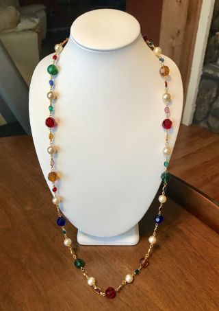 Vintage Signed Joan Rivers Multi Color Long Faceted Glass Bead Necklace 2