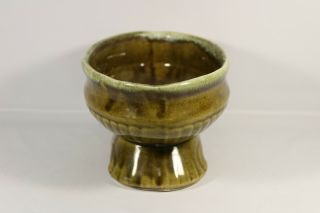 Vintage GREEN Pottery Oval Footed Planter Unmarked Urn Shape on Base MCM RETRO 2