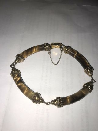 Vintage Tiger Eye 1940s A.  C.  1/20 12k Gf Albion Chain Bracelet Chinese Good Luck