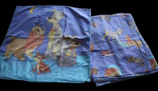 Vintage Disney Cti Lady & The Tramp Dogs Duvet Cover Pillowcase Twin Bed Fabric