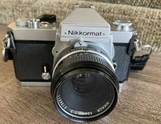 Vintage Nikon Nikkormat Ft2 35mm Camera W/nikkor 50mm 1:2 Lens W/black Body