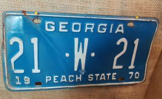 Vintage 1970 Georgia Peach State Automobile License Plate Tag Spalding 21 W 21