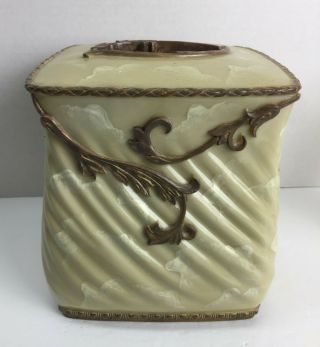Vintage Square Tissue Box Cover Marble Look Resin Bronze Trim Romantic Roman 19l