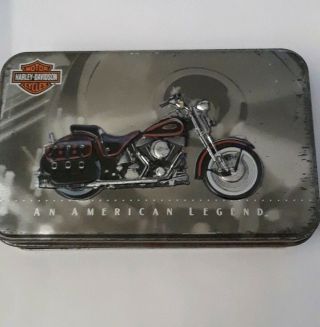Harley Davidson Motorcycle Collectible 1998 Vintage Tin Box With 2 Decks Of Card