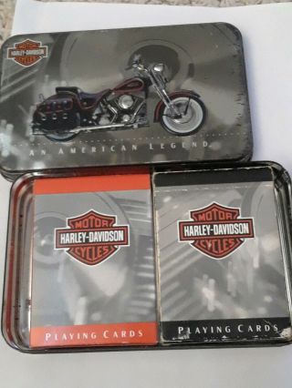 Harley Davidson Motorcycle Collectible 1998 vintage tin box with 2 decks of card 2