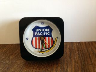 Vintage Union Pacific Railroad Travel Alarm Clock With Train Second Hand Euc