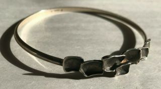 Vintage Mid Century Modern Brutalist Sterling Silver Bangle Bracelet - Signed