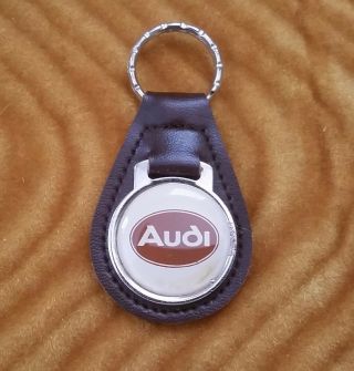 Audi Vintage Brown Leather & Metal Keychain 1980s,  Collectible