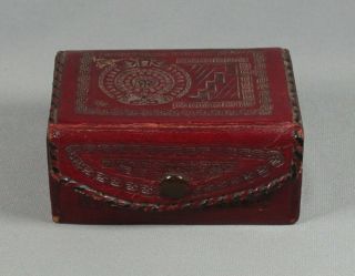 Vintage Red Tooled Leather Trinket Jewelry Box Snapping