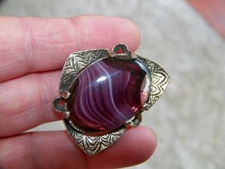 Vintage Signed Miracle Jewellery Scottish Celtic Abstract Band Agate Brooch Pin