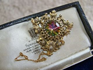 Vintage Jewellery Elaborate Gold Victorian Rococo Style Crystal Brooch Shawl Pin