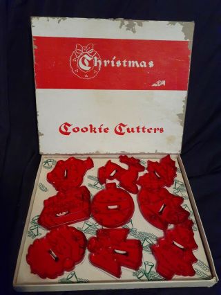 9 Vintage Hrm Red Christmas Holiday Cookie Cutter Set Made Usa