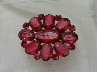 Vintage Silver Plated Colour Pink Open Back Glass Rhinestone Brooch Pin