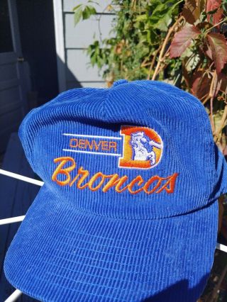 Vintage Denver Broncos Corduroy Hat Cap One Size Adjustable Blue Snapback
