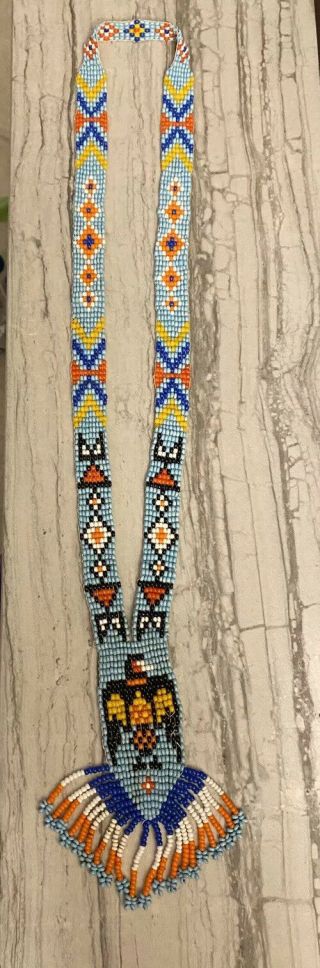 Vintage Navajo Native American Indian Beaded Thunderbird Glass Bead Necklace