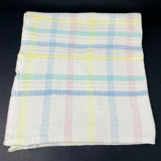 Vintage Beacon Baby Blanket Pastel Plaid Woven Cotton Open Weave White Wpl 1675