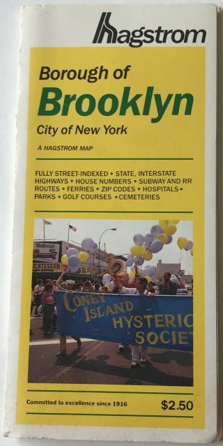 Vintage 1988 Borough Of Brooklyn City Of York Street Map By Hagstrom Company