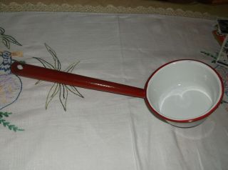 Vintage Red And White Enamelware 14 " Ladle Dipper