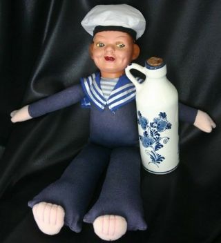 Vintage Holland America Line Doll & Delft Bottle