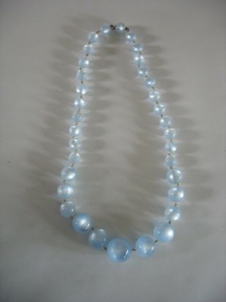 18 " Faux Blue Moonstone Graduated Beads Necklace Knotted Vintage