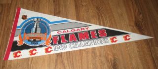Vintage Calgary Flames 1989 Stanley Cup Champions Pennant Banner