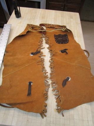 Vintage Kids Leather Chaps Childs Cowboy Cowgirl Brown Riding Costume Western