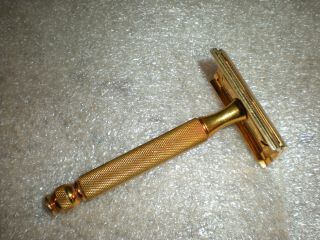 Vintage Gillette Gold Tone Tech Safety Razor Ball End Made In Usa