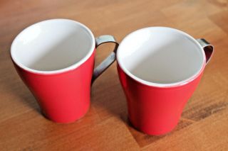 Set Of Two Red Vintage Ceramic Expresso Coffee Mugs With Metal Handles 2
