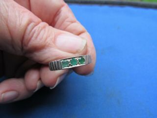 Vintage Sterling Silver 3 Stones Emerald Marked Cj Gj Ring