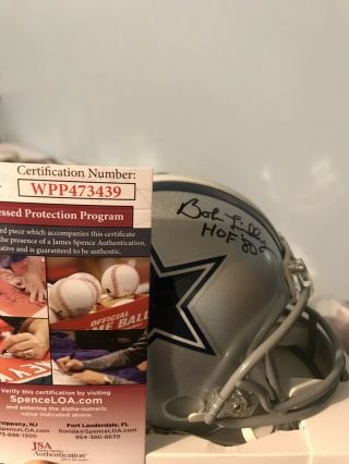 Dallas Cowboys Bob Lilly 74 Signed Mini Helmet NFL Bowl 6 JSA 2