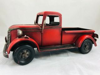 Red Metal Farmhouse Pickup Truck Vintage Looking Table Top Decor