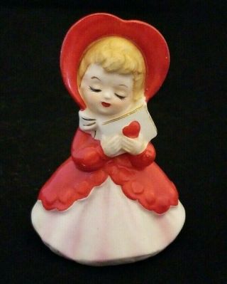 Lefton Valentine Girl Holding Heart Box Figurine 033 Japan Vintage Collectible