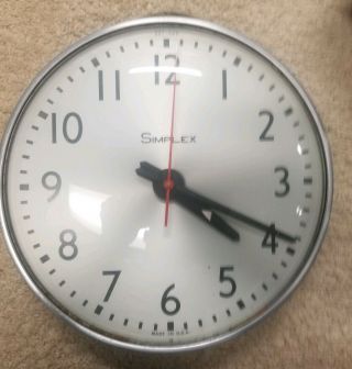 Vintage 13” Simplex Glass Dome Office Industrial School Wall Clock 507 - 049