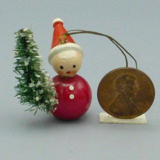 Vintage Mini Wood Santa Elf Bottle With Brush Tree Christmas Ornament Italy 1.  5 "