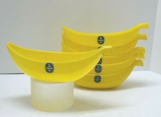 (6) Vtg Chiquita Banana Split Boat Yellow Plastic Dessert Bowls Ice Cream Fruit