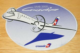 Old Crossair (switzerland) Saab 2000 Concordino Airline Sticker