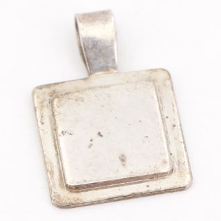 Vtg Sterling Silver Mexico Taxco Engraveable Solid Square Tapered Pendant 14.  5g