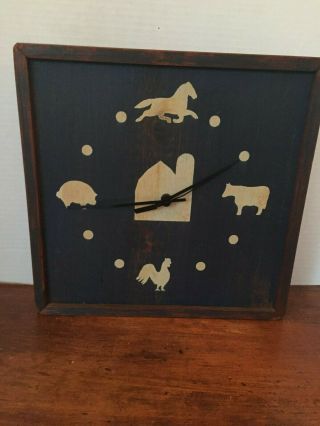 Vintage Wolf Creek Folk Art Wooden Clock Eldora Iowa
