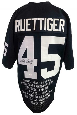 Rudy Ruettiger Autographed Pro Style Blue Stat Jersey Jsa Authenticated